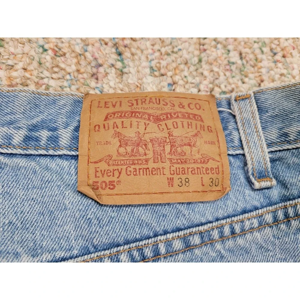 Levis 505 Jeans Mens 38x30 Light Wash Regular Fit‎ Straight Leg Cotton Pants Y2K